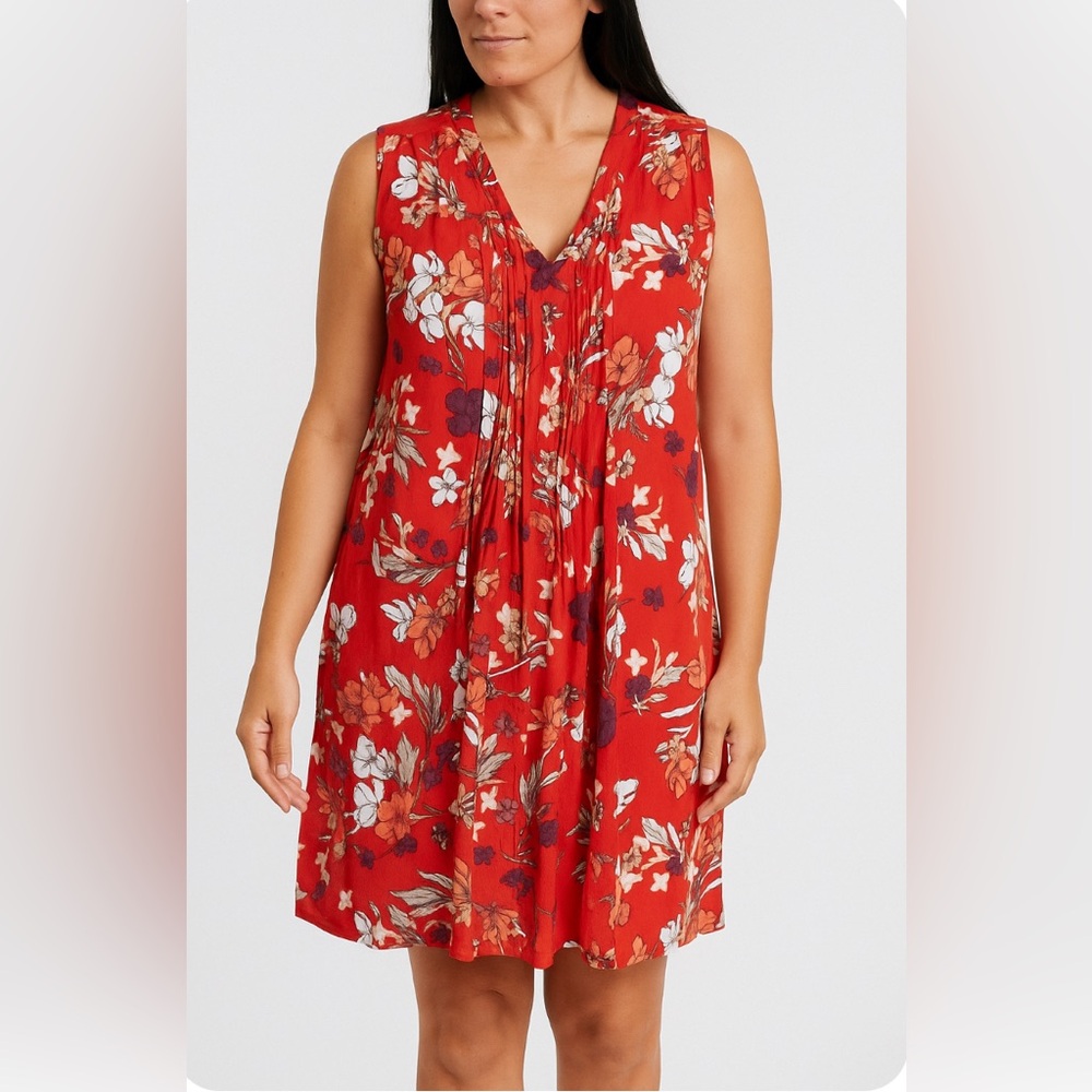St. John’s Bay Red Floral Sleeveless Dress. Flowy Rayon Fabric. Size 1X
